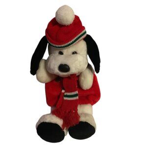 Vtg Santas Best Plush Christmas Dog Stocking 20” Pocket Front Back Taiwan